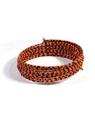 Kruhový náhrdelník ze skleněných korálků, 10 řad, oranžovo černý