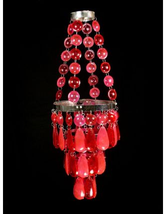 Ozdobný plastový lustr - stínidlo, růžovo červené korálky, 53cm
