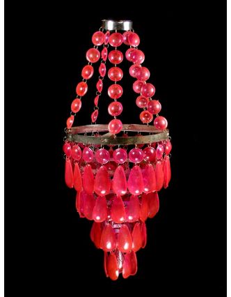 Ozdobný plastový lustr - stínidlo, růžové korálky, 61cm