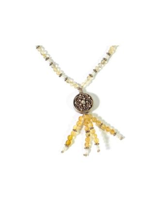 Bohatě zdobený náhrdelník se stříbrem, perlami a citrínem, AG 925/1000