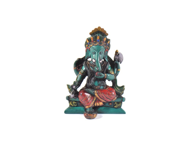 Ganesh sedící, tyrkysový, ručně barvený, 11cm