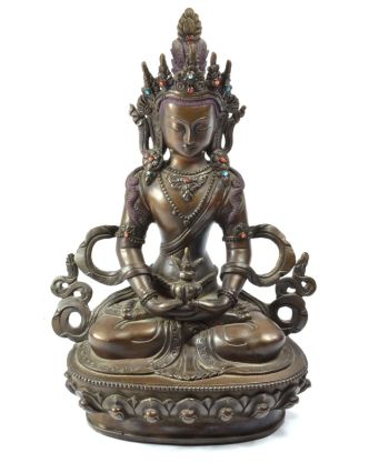 Soška, Buddha Amitájus, měď, zdobeno polodrahokami, 22 cm