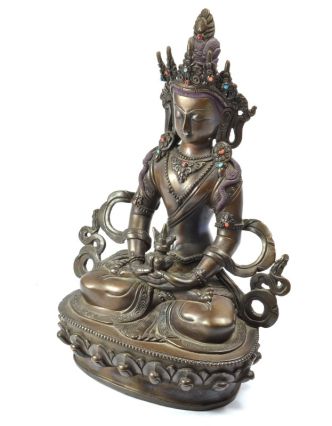 Soška, Buddha Amitájus, měď, zdobeno polodrahokami, 22 cm