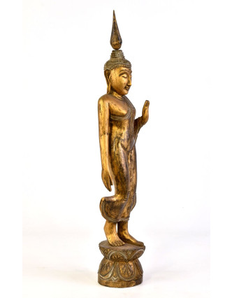 Narozeninový Buddha teakový 25'' -  zlatá patina