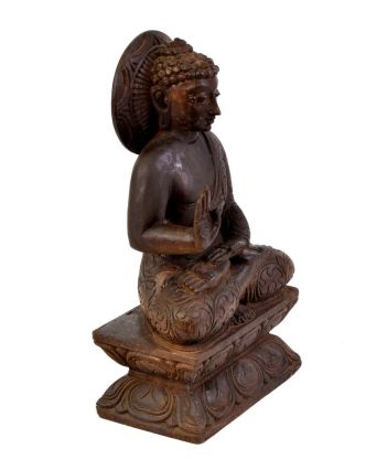 Dřevěná socha Buddhy z jižní Indie, rain tree wood, 16x10x29cm