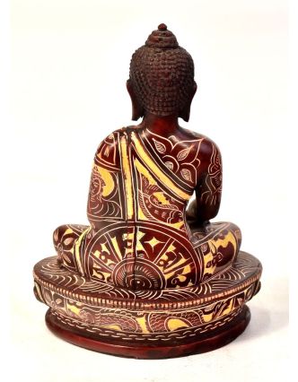 Buddha Šakjamuni, sedící, vyřezávané roucho, pryskyřice, 14cm
