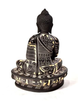 Buddha Šakjamuni, sedící, vyřezávané roucho, pryskyřice, 14cm