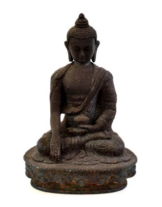 Soška Buddha Šákjamuni, antik patina, ručně vyřezávaný, 19cm