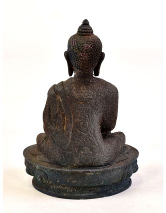 Soška Buddha Šákjamuni, antik patina, ručně vyřezávaný, 19cm
