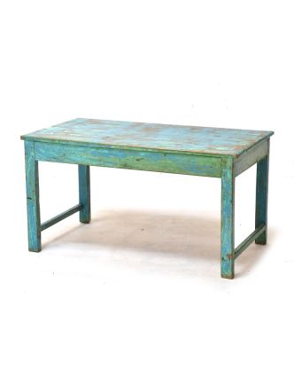 Konferenční stolek z teakového dřeva, tyrkysová patina, 106x58x56cm