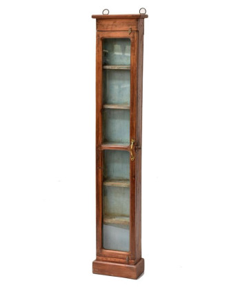 Prosklená skříňka z antik teakového dřeva, 23x14x127cm