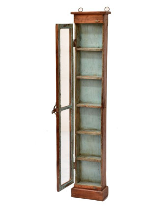 Prosklená skříňka z antik teakového dřeva, 23x14x127cm
