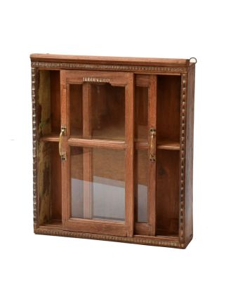 Prosklená skříňka z antik teakového dřeva, 63x17x75cm