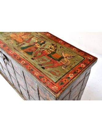 Stará truhla z mangového dřeva ručně malovaná, 132x45x89cm