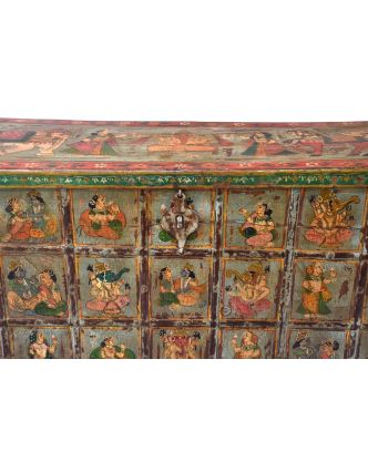 Stará truhla z mangového dřeva ručně malovaná, 132x45x89cm
