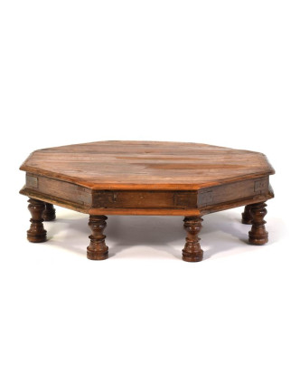 Zdobený čajový osmiboký stolek z teakového dřeva, 52x52x16cm