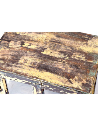 Prosklená skříňka z teakového dřeva, žluto-hnědá patina 44x30x57cm