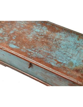 Truhla z teakového dřeva, tyrkysová patina, 66x31x30cm
