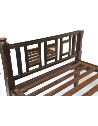 Stará postel z teakového dřeva, zdobená zrcátky, 194x121x110cm