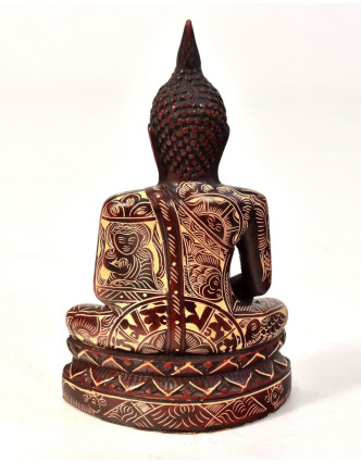 Buddha,sedící, podstavec, ručně vyřezávaný, pryskařice, 17cm