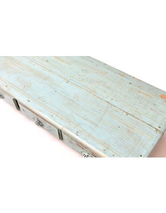 Konferenční stolek z teakového dřeva, tyrkysová patina, 120x55x29cm