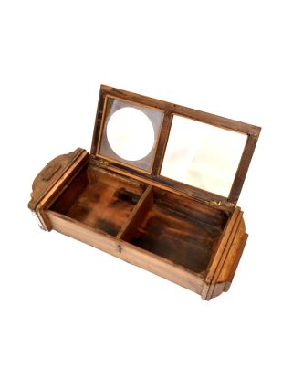 Prosklená skříňka z teakového dřeva, antik 27x13x13cm