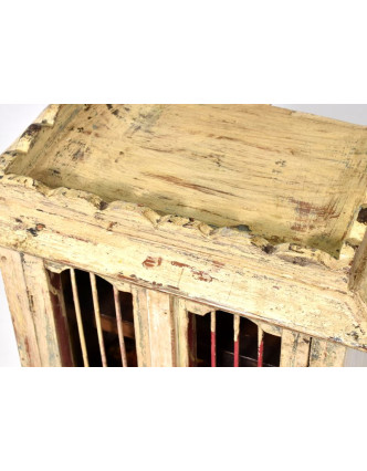 Skříňka z teakového dřeva s mříží, krémová patina, 35x24x49cm