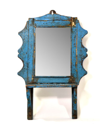 Zrcadlo s poličkou v rámu z teakového dřeva, 28x12x42cm