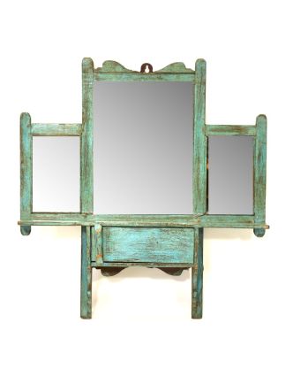 Zrcadlo s poličkou v rámu z teakového dřeva, 43x8x46cm