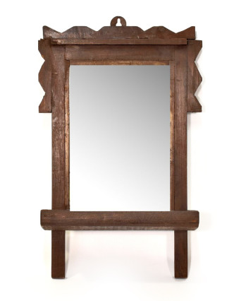Zrcadlo s poličkou v rámu z teakového dřeva, 27x9x41cm