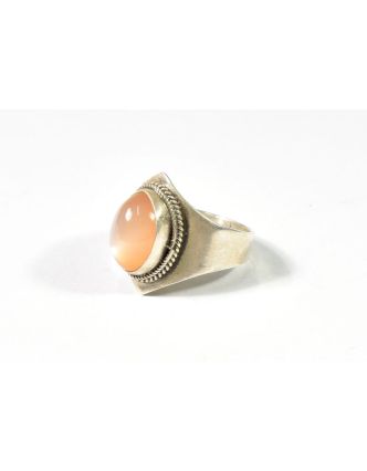 Stříbrný prsten vykládaný meruňkový měsíčním kamenem, AG 925/1000