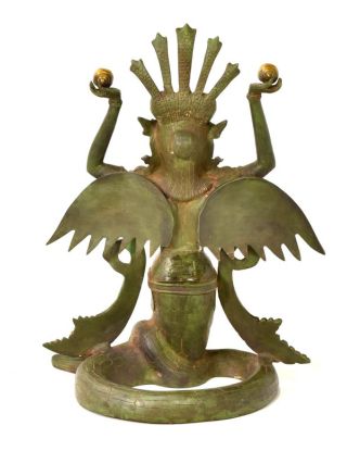Naga Kanya, kovová soška, zelená patina, 48cm
