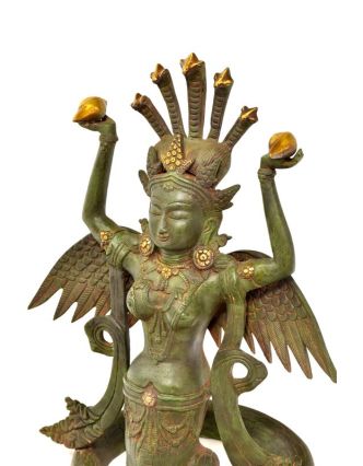 Naga Kanya, kovová soška, zelená patina, 48cm