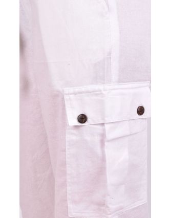 Bílé unisex kalhoty s kapsami, elastický pas