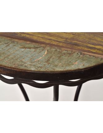 Stolička pod kytku z teakového dřeva, železné nohy, 41x41x60cm