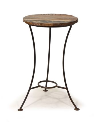 Stolička pod kytku z teakového dřeva, železné nohy, 38x38x63cm