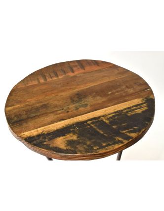 Stolička pod kytku z teakového dřeva, železné nohy, 38x38x63cm