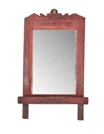 Zrcadlo s poličkou v rámu z teakového dřeva, 27x9x41cm