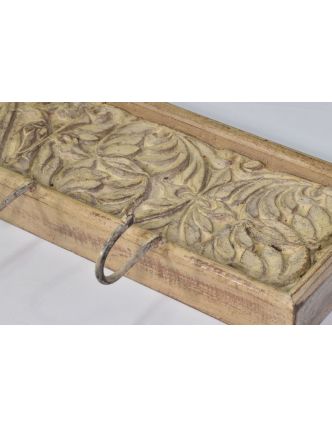 Dřevěný panel s hačky se starou ruční řezbou, 120x9x24cm