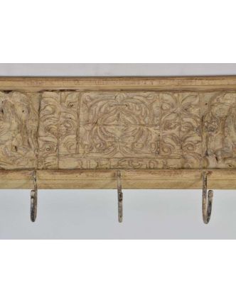 Dřevěný panel s hačky se starou ruční řezbou, 120x9x24cm