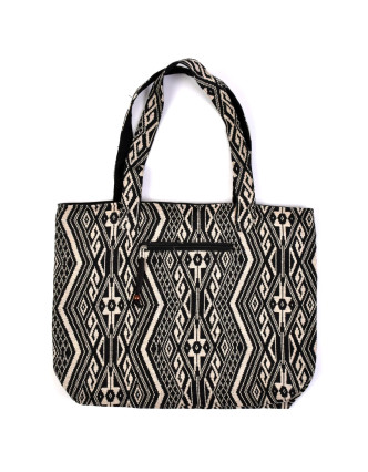 Velká taška, černo-bílá Aztec design, 2 malé vnitřní kapsy, zip, 51x39cm + 29cm
