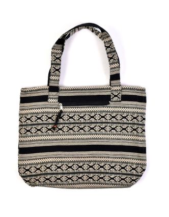 Velká taška, černo-béžová Aztec design, 2 malé vnitřní kapsy, zip, 51x39cm +29cm