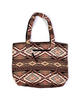 Velká taška, hnědo-vínová Aztec design, 2 malé vnitřní kapsy, zip, 51x39cm +29cm