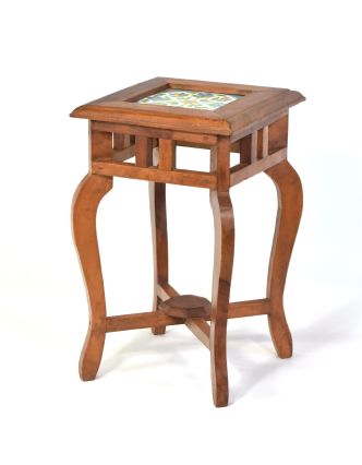 Stolička z antik teakového dřeva s keramickou dlaždicí, 26x26x41cm