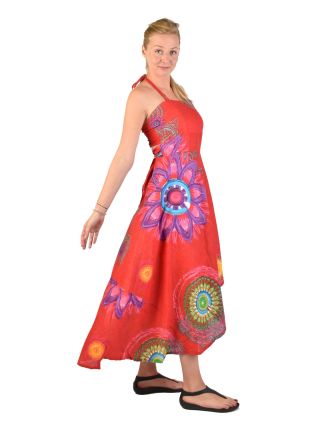 Atypické zavinovací šaty "Mandala design" na ramínka, červené