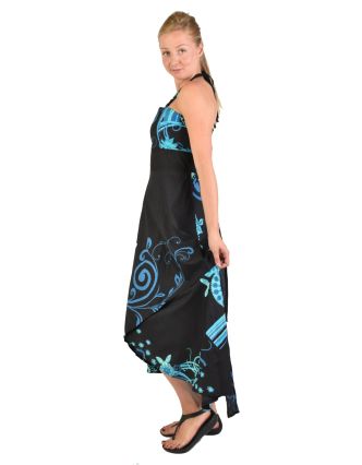 Atypické zavinovací šaty "Flower design" na ramínka, černé