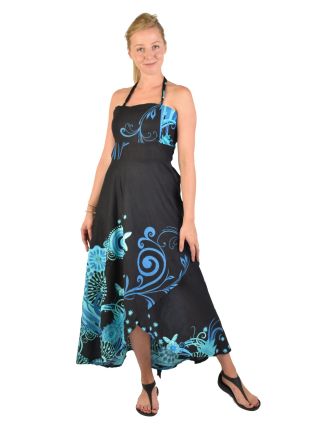 Atypické zavinovací šaty "Flower design" na ramínka, černé