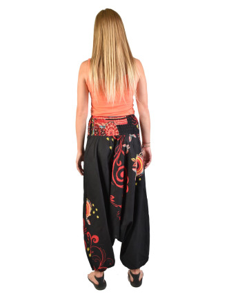 Černé turecké kalhoty-overal-halena 3v1 "Flower Design", žabičkování