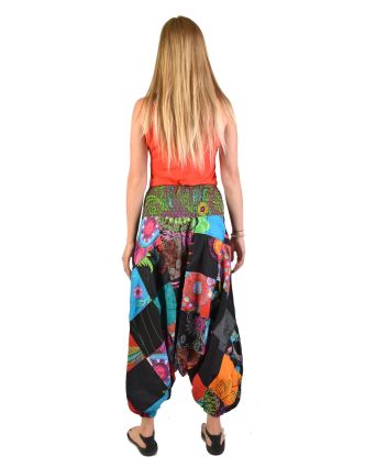 Multibarevné patchworkové turecké kalhoty, žabičkování