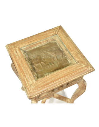Stolička z teakového dřeva zdobená tepáním se sklem, 25x25x40cm